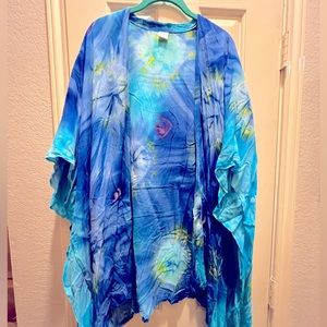 Blue, tie-dye, kimono, cover-up